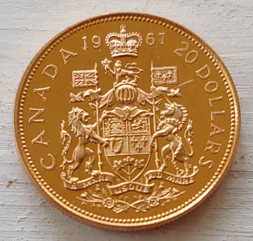 Canada Specimen 1967 single year type Gold $20 .5253oz AGW