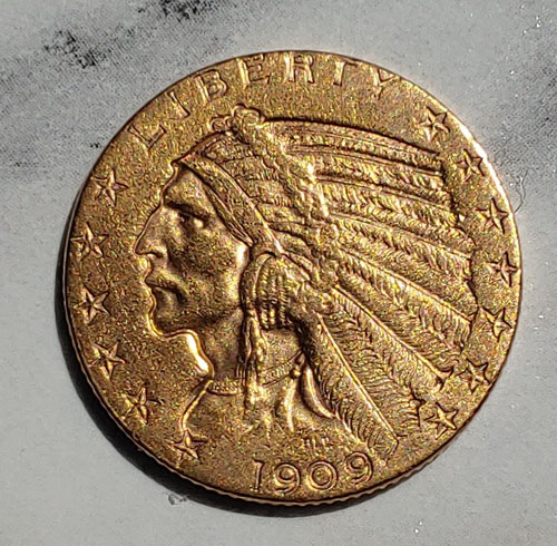 U.S.A. XF 1909D Indian Head Gold 5 Dollars .24187oz AGW