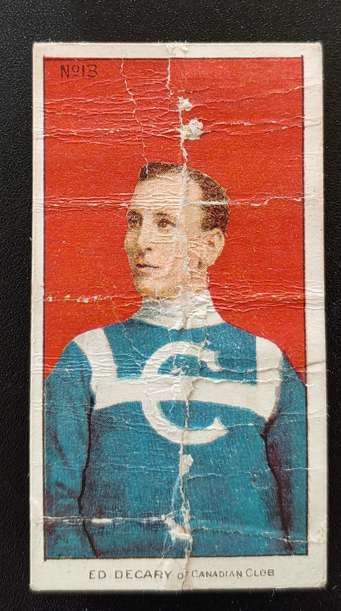 Ed Decary 1910/11 C-56 Rookie Hockey Card #13, faults
