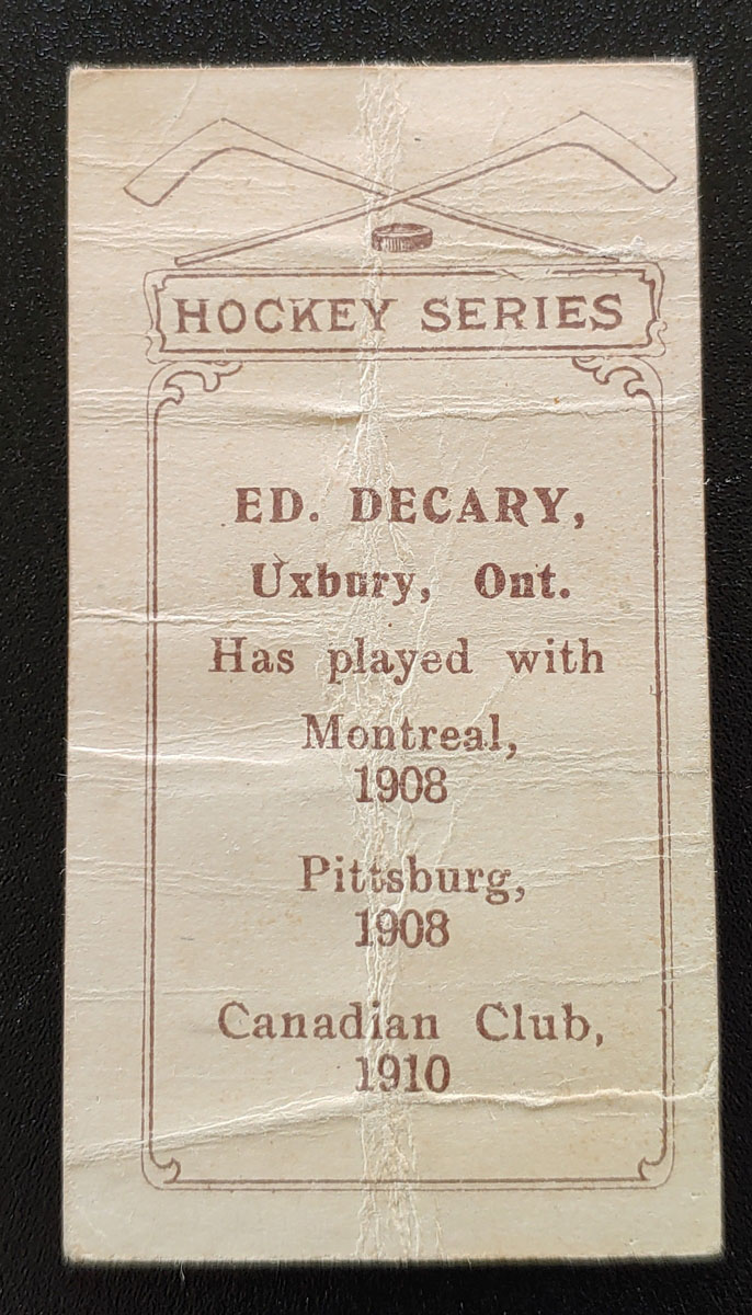 Ed Decary 1910/11 C-56 Rookie Hockey Card #13, faults