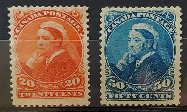 Canada #46-47 F/VF Mint 1893 Widow Weed duo, 20c HHR