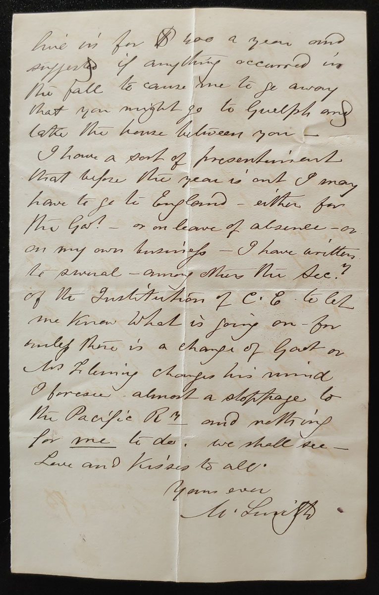C.P.R. Office of the Engineer in Chief 11 Au 1878 Marcus Smith letter