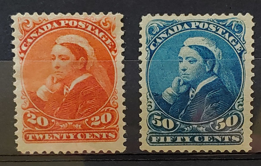 Canada #46-47 F/VF Mint 1893 Widow Weed duo, 20c HHR $400+