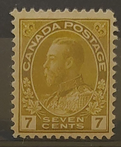 Canada #113c F/VF Mint HR 1914 7c Sage Green Admiral $500