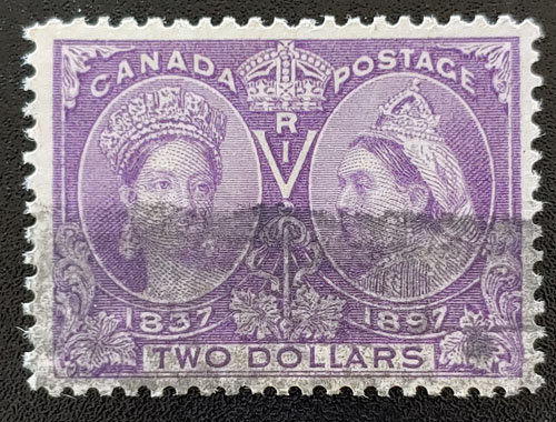 Canada #62 F/VF Used 1897 $2 Jubilee, fresh colour $450