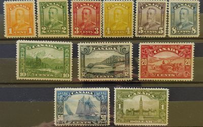 Canada #149-159 gen VF Mint 1928/29 Scroll Set, $1 thin (11)