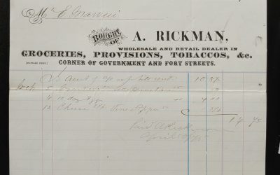 Victoria, B.C. 31 Mar 1875 A. Rickman Invoice to E. Marvin ex Wellburn
