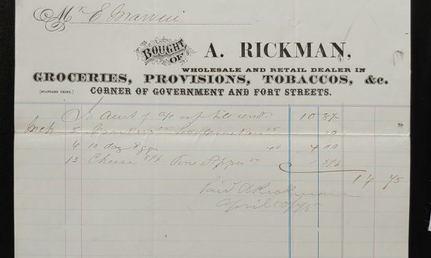 Victoria, B.C. 31 Mar 1875 A. Rickman Invoice to E. Marvin ex Wellburn