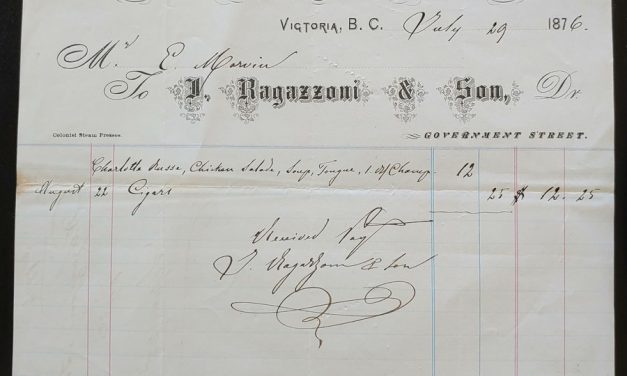 Victoria, B.C. 29 Jl 1876 Metropolitan Restaurant invoice, ex Wellburn