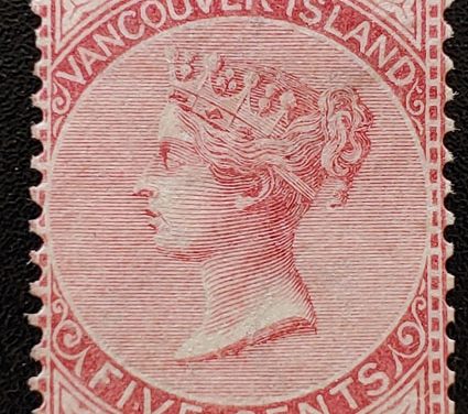 Vancouver Island #5 Fine Used 1865 5c Rose, sml flaws