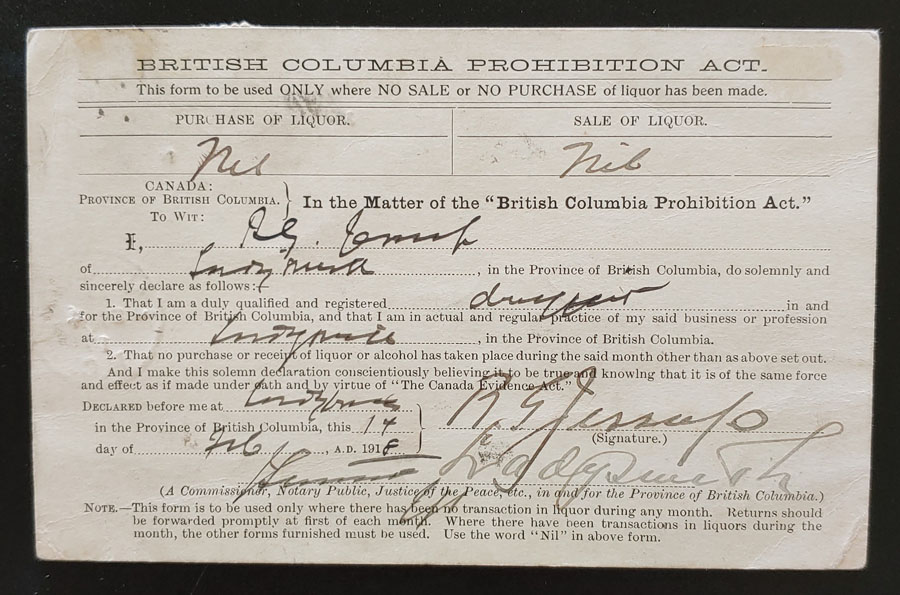 Ladysmith, B.C. 4 De 1917 3c Liquor Prohibition Post Card ex Wellburn