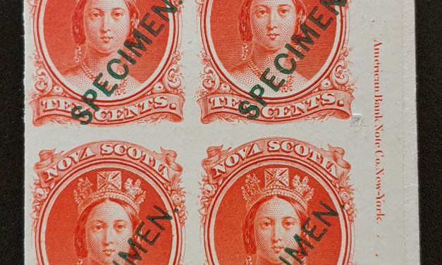 Nova Scotia #12TCxi 10c Plate Proof Specimen Inscription Block
