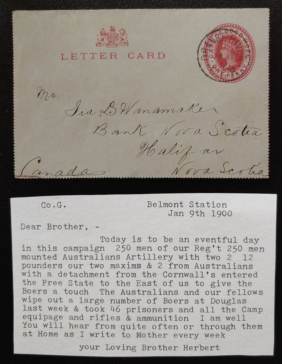 Boer War 11 Ja 1900 Orange River 1d Cdn Contingent Letter Card
