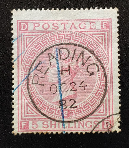 G.B. #57 Fine 1882 Reading CDS Used 5/- Plate 2, corner flt US$1200