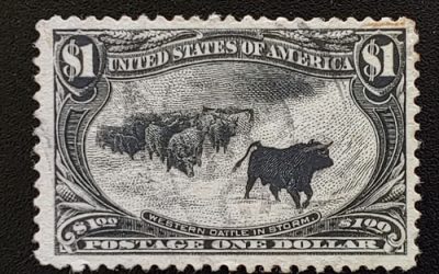 U.S.A. #292 Fine+ Used 1898 $1 Western Cattle in Storm