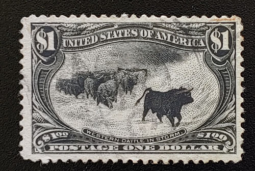 U.S.A. #292 Fine+ Used 1898 $1 Western Cattle in Storm