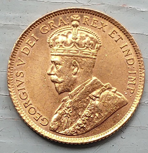 Canada Unc 1913 Gold 5 Dollars .2419oz AGW