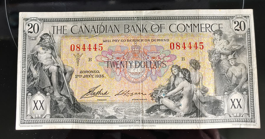 Canadian Bank of Commerce Fine+ 1935 $20 Banknote $175+