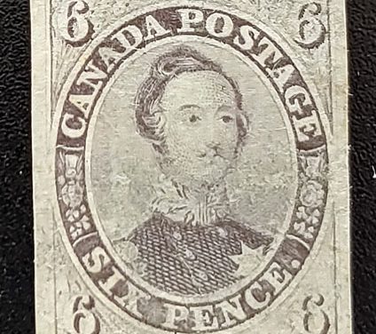 Canada #10 VF Used 1857 6d Thick Soft Paper, tiny tear
