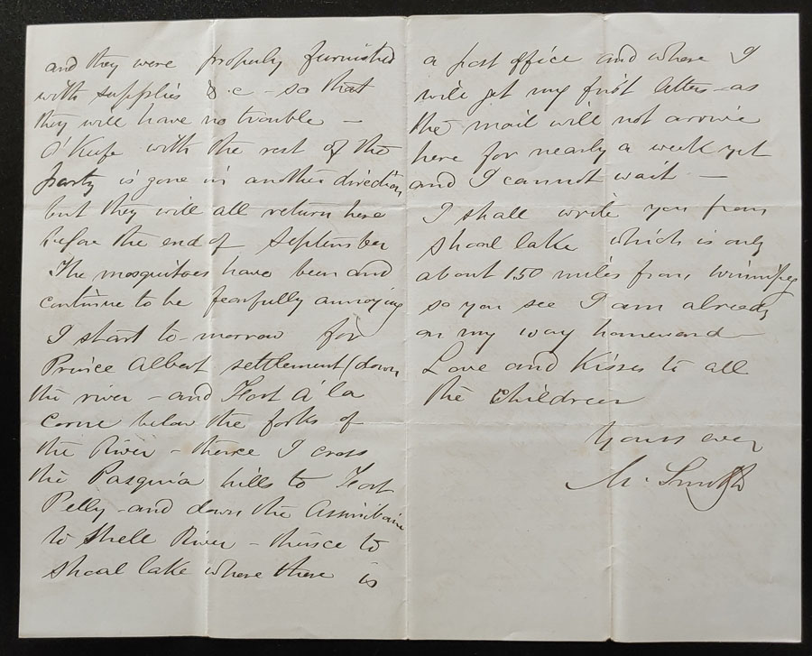Fort Carleton, Sk. 10 Au 1879 Marcus Smith letter to his wife