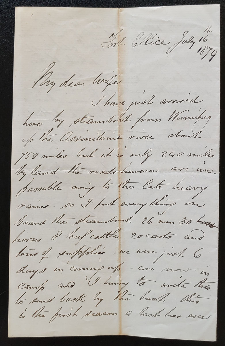Fort Ellice 16 July 1879 Marcus Smith letter to his wife