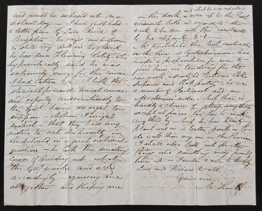 C.P.R. Manitoba District Engineer's Office 7 Se 1878 Marcus Smith letter