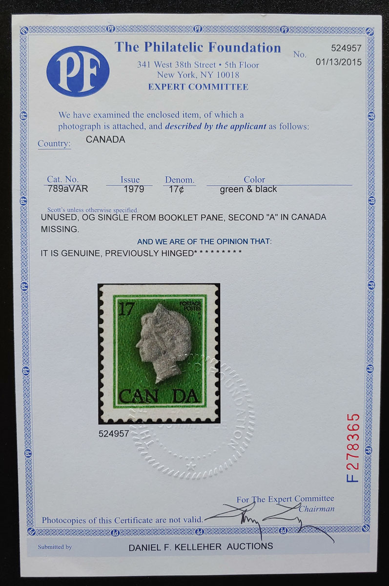 Canada #789a F/VF Mint 1979 17c Missing A in Canada unique Variety