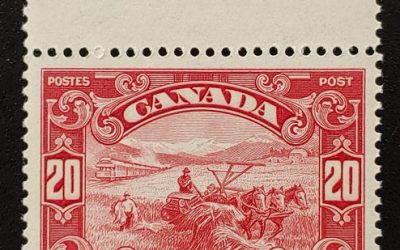 Canada #157 XFNH 1929 20c top margin Harvester