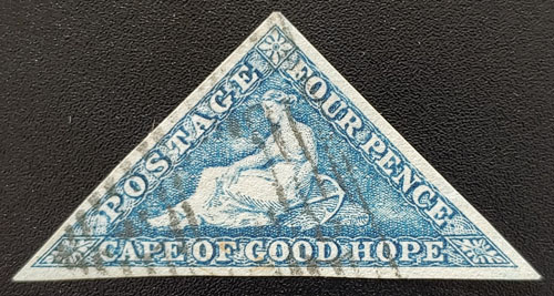 Cape of Good Hope #13b VF Used 1863 4d Steel Blue w/ Brandon Cert.