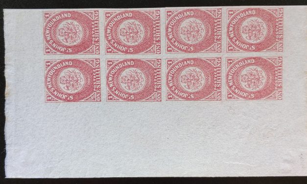 Newfoundland #23 VF stamps NH 1861/1862 1/- Sht Margin Block (8)