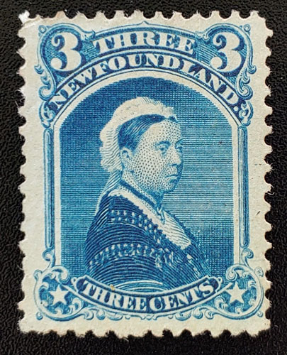 Newfoundland #34 Fine+ Unused 1873 3c Victoria, nibbed pf $300