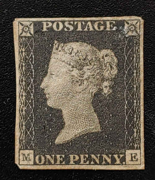 G.B. #1 VF Mint HR 1840 1d Black position M-E, edge chips US$12,500