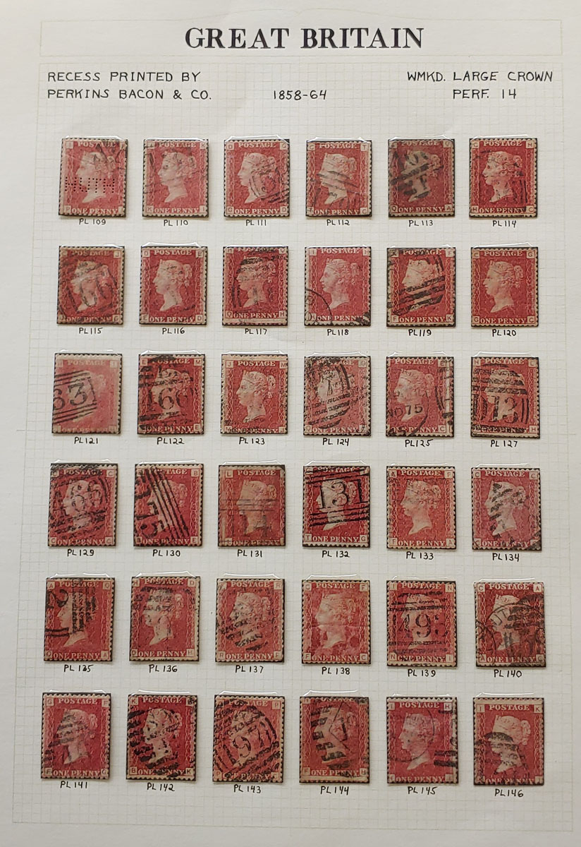 G.B. #33 Used 1858/64 1d Red Plates 109/146 on page US$364 (36)