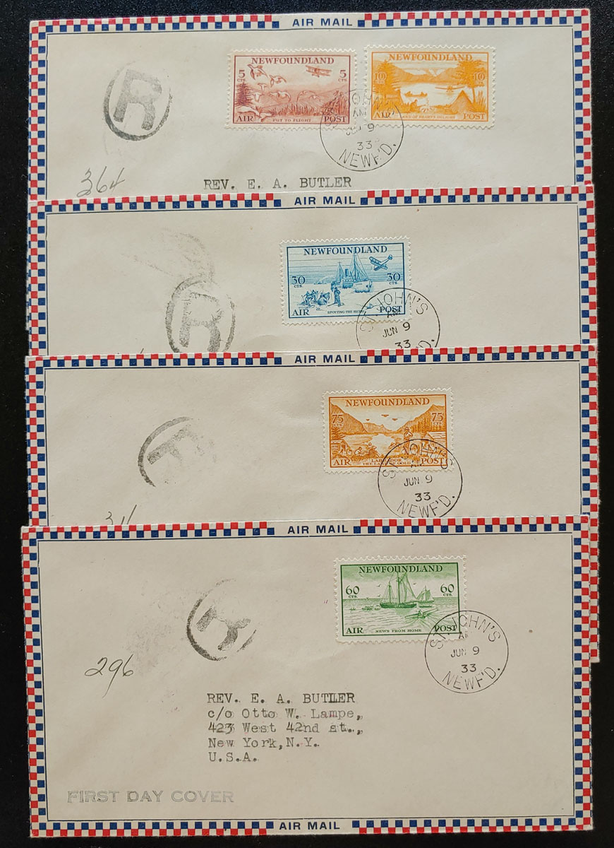 Newfoundland #C13-C17 9 Jun 1933 Registered Roessler FDC Set