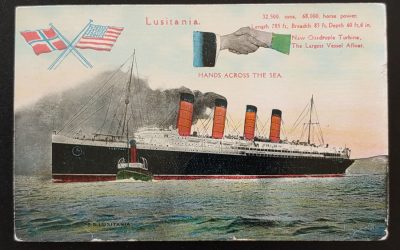 S.S. Lusitania 27 Fe 1910 1d Hands Across the Sea Postcard to Cda