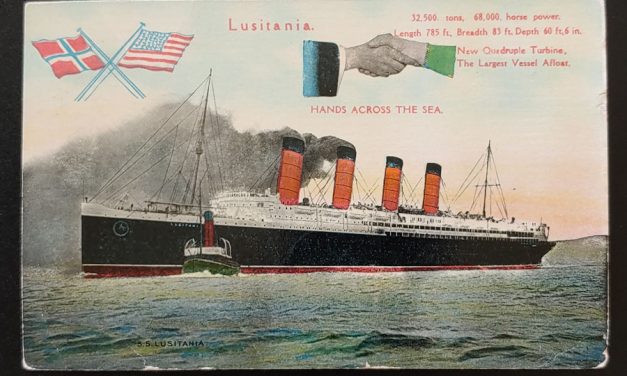 S.S. Lusitania 27 Fe 1910 1d Hands Across the Sea Postcard to Cda
