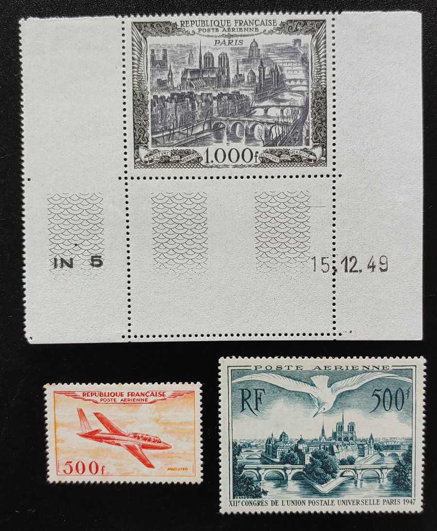 France #C22, C27, C31 F/VF Mint 1947/1954 Airmail trio US$400