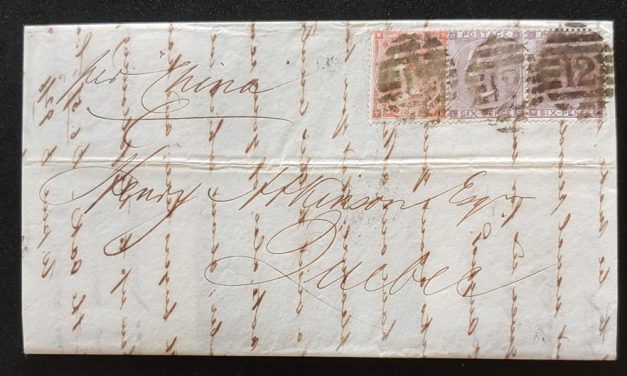 G.B. #34, 39 2 Ja 1863 16d London/Quebec per China FLS w/ contents