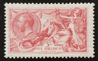 G.B #180 F/VF Mint 1919 5/- George V Seahorse