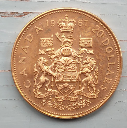 Canada BU 1967 Centennial Gold single year type $20