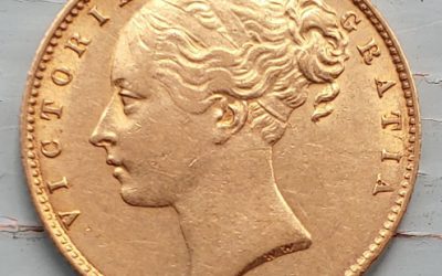 G.B. VF+ 1886 Shield Type Die 47 Victoria Gold Sovereign, die crack