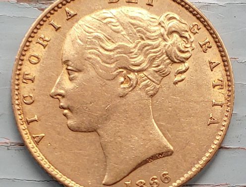 G.B. VF+ 1886 Shield Type Die 47 Victoria Gold Sovereign, die crack
