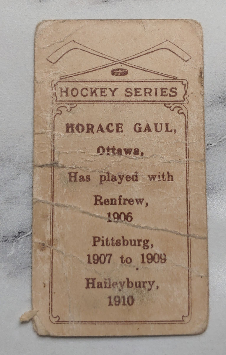 Horace Gaul 1910/11 C56 #31 Rookie Hockey Card, creases