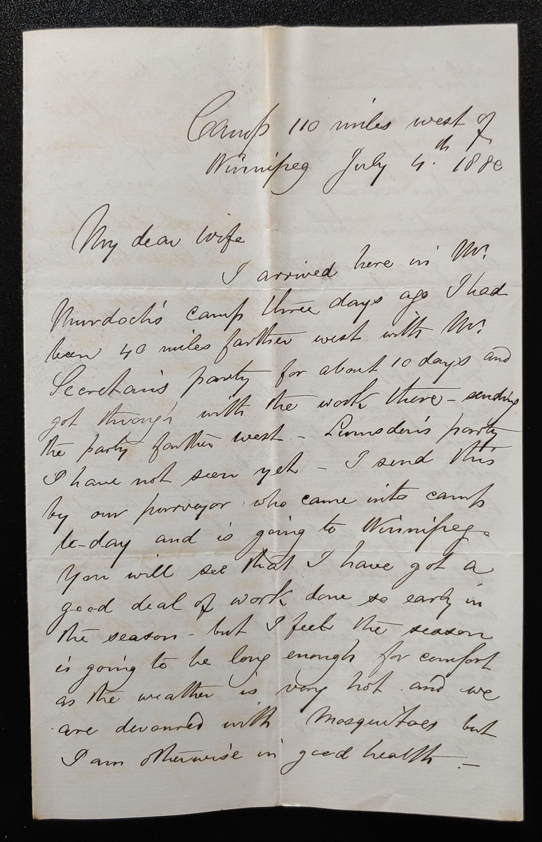 Camp 110 Miles West of Winnipeg 4 July 1880 Smith letter to his wife
