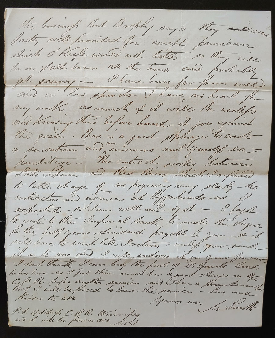 C.P.R. Manitoba District 8 July 1879 Marcus Smith Letter to his wife