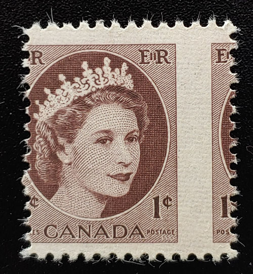 Canada #337 Never Hinged 1954 1c Wilding Misperf ex Penko