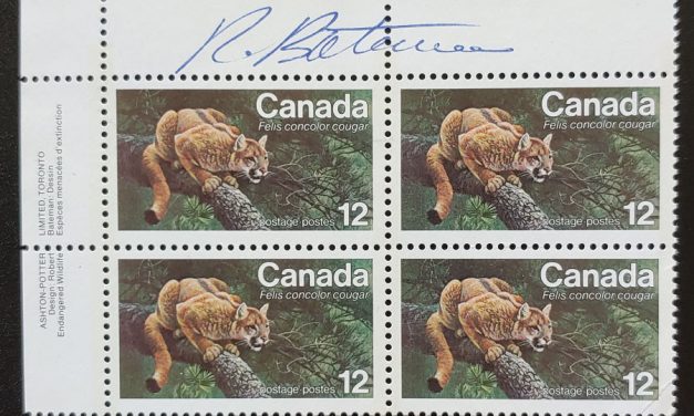 Canada #732 VFNH Robert Bateman signed UL 1977 12c Cougar PB