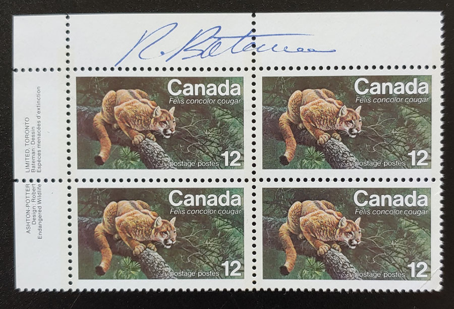 Canada #732 VFNH Robert Bateman signed UL 1977 12c Cougar PB
