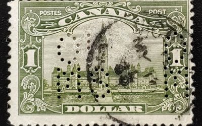 Canada #OA159 Fine Used 5-hole Perf OHMS $1 Parliament