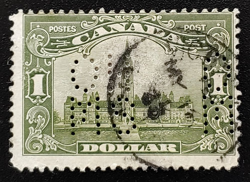 Canada #OA159 Fine Used 5-hole Perf OHMS $1 Parliament $350